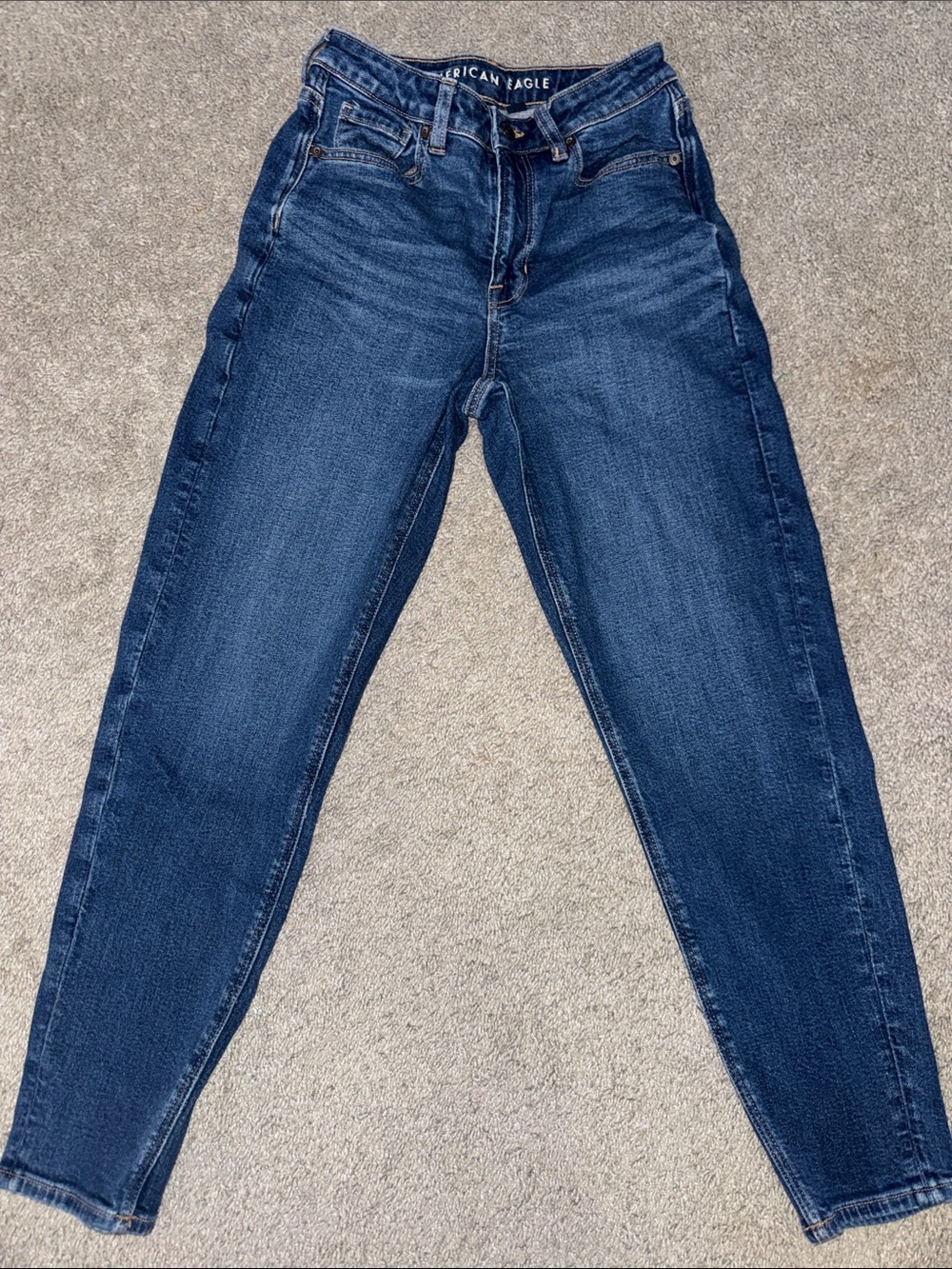 American Eagle Outfitters Women's Dark Blue High-Rise Tapered Jeans